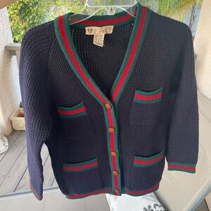 Lovely used Gucci Wool Sweater - Deep Blue with red and green trim